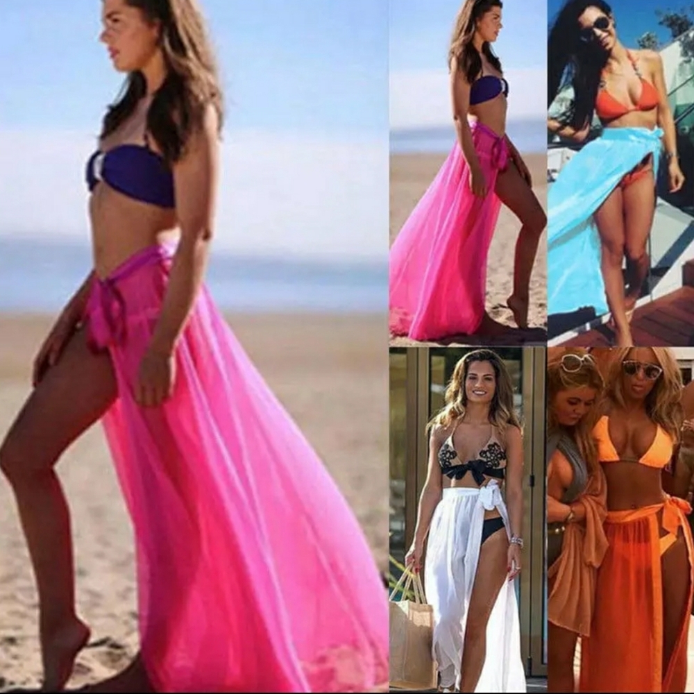 PINK/BLACK/ORANGE  BATHING SUIT COVER UP SKIRT - Picture 2 of 8